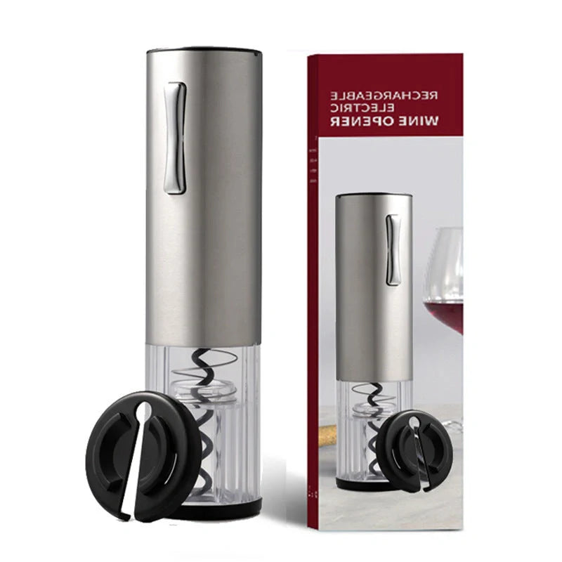 Rechargeable electric wine opener with USB charging cable and LED light