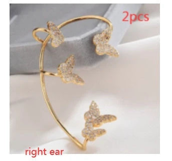 Sparkling butterfly-shaped ear cuffs with zirconia stones, available in gold and silver alloy finishes