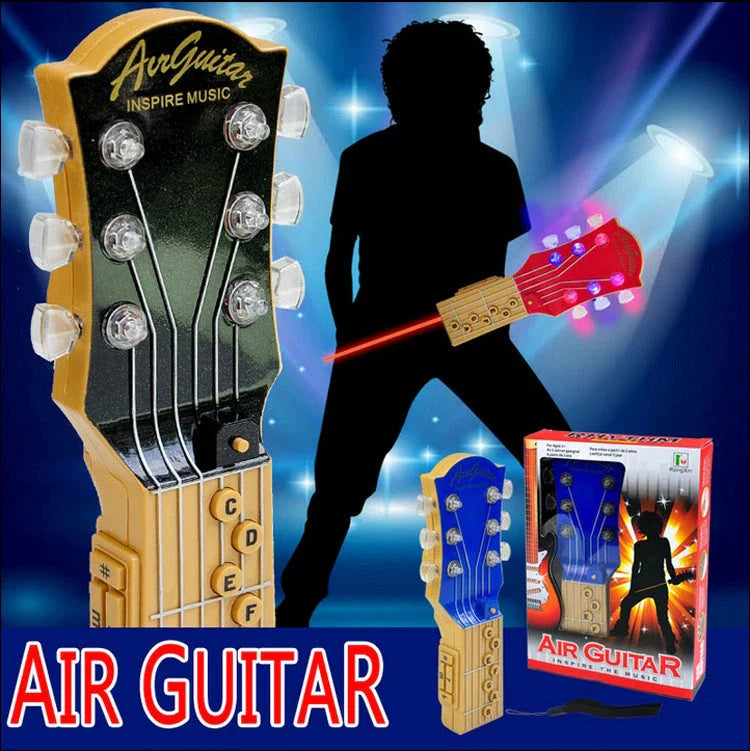 Innovative infrared guitar with chord selection buttons, adjustment controls, and tilt sensor for effortless string-free musical expression