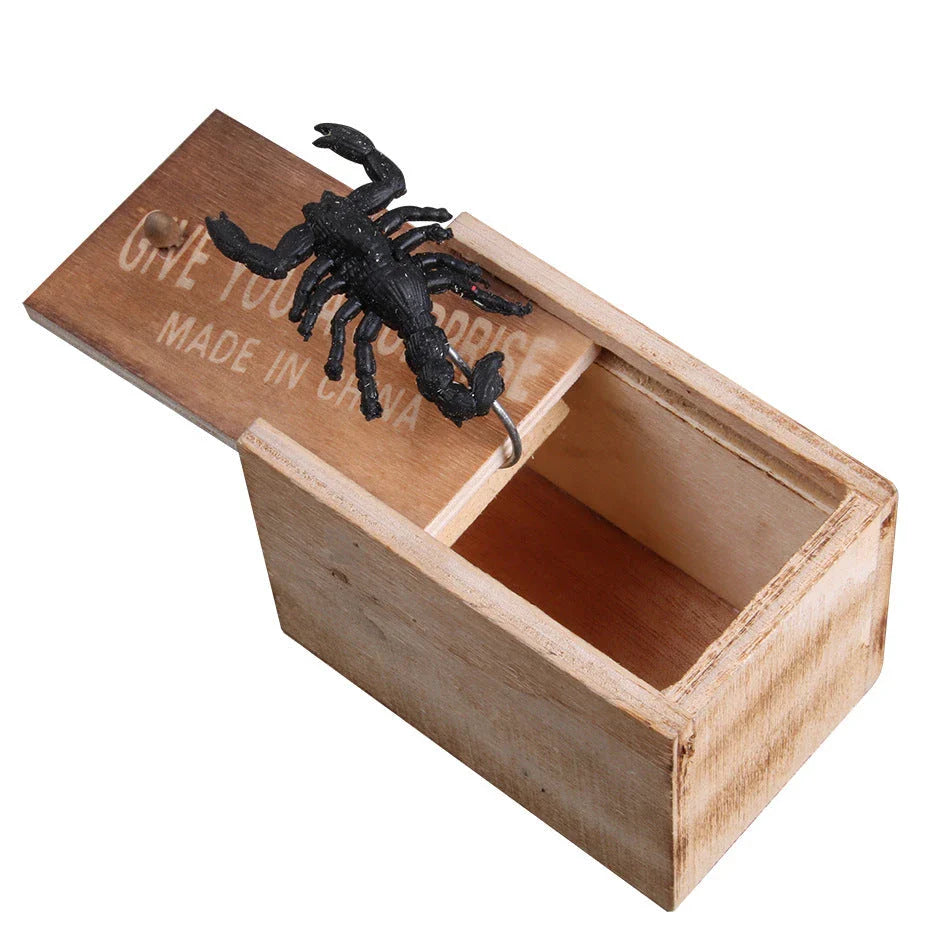 Prank Spider Surprise Box - Realistic Wooden Box That Reveals a Jumping Creature Inside for Practical Jokes and Laughs