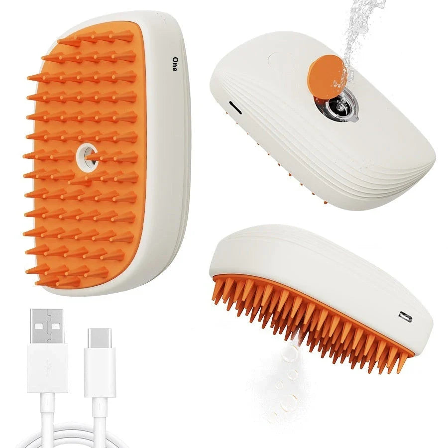 USB Rechargeable Pet Grooming Brush with Gentle Steam, Massage, and Detangling Functions for Cats