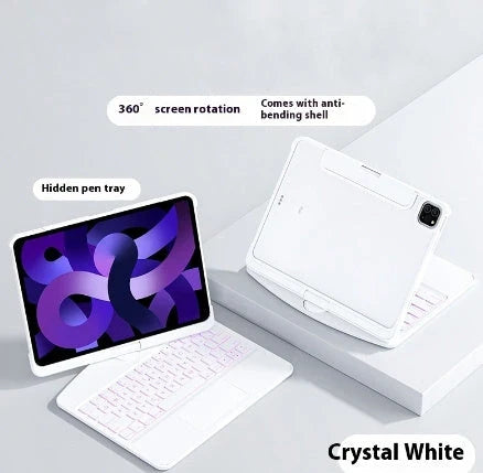 360-degree rotating keyboard case with transparent backplate and built-in Apple Pencil holder for iPad