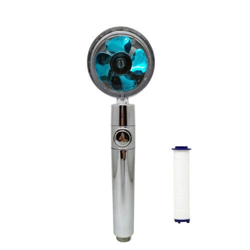 Modern minimalist high-pressure shower head with on/off switch and water-saving technology