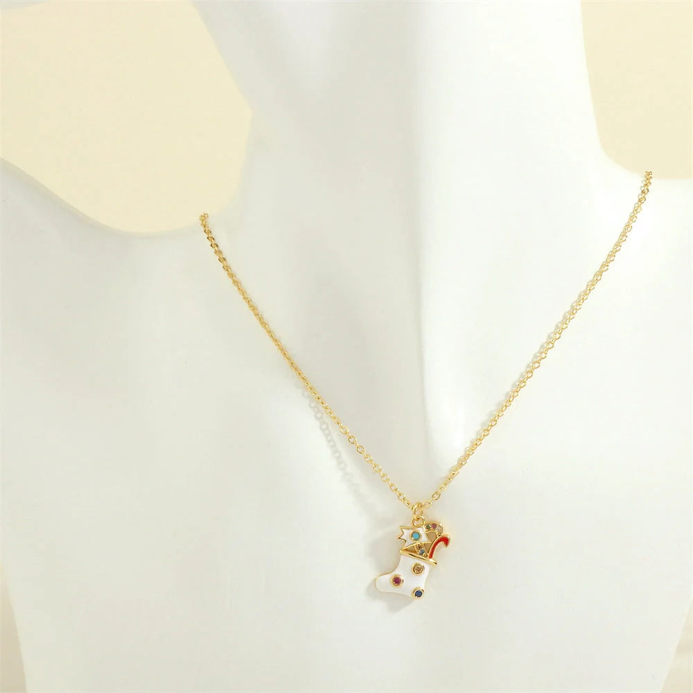 Festive Christmas-themed necklace with oil-drop pendant and coloured rhinestones