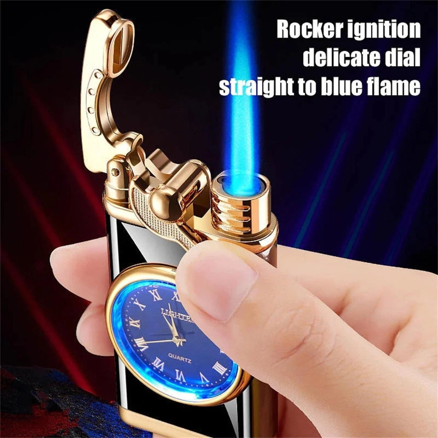 A versatile butane lighter watch with various color options and flame styles