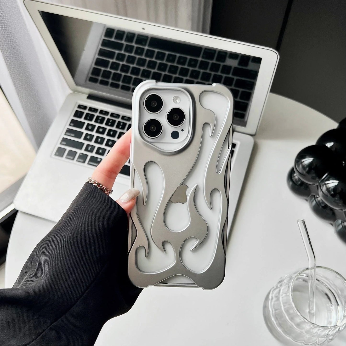 Premium electroplated iPhone case with hollow flame pattern for heat dissipation