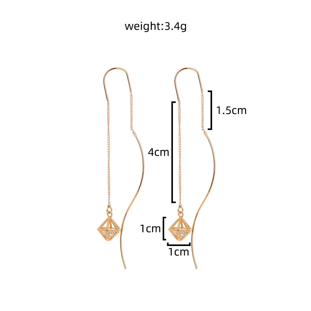 Gold Bronze Cutout Zircon Tassel Earrings with European and American Style