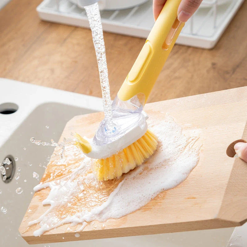 Versatile kitchen cleaning brush with long handle, dual-headed design for versatile cleaning tasks
