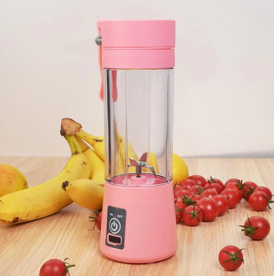 Portable USB-powered citrus juicer with stainless steel blades and durable plastic housing in various vibrant colours