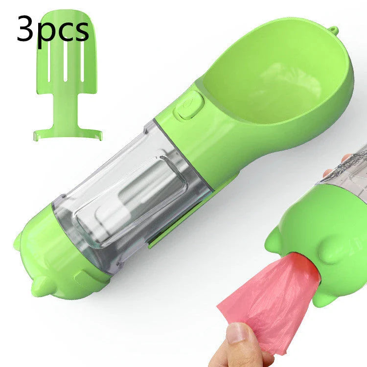 Versatile 3-in-1 Pet Water Bottle with Feeding Bowl and Waste Bag Storage