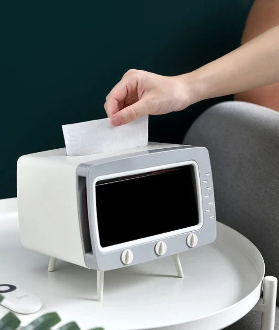 Stylish tissue box organiser with mobile phone holder in various colours for living room decor
