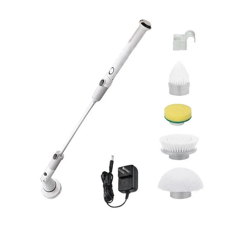 Versatile wireless electric cleaning brush with long retractable handle, suitable for cleaning tough stains and hard-to-reach areas in the home and car