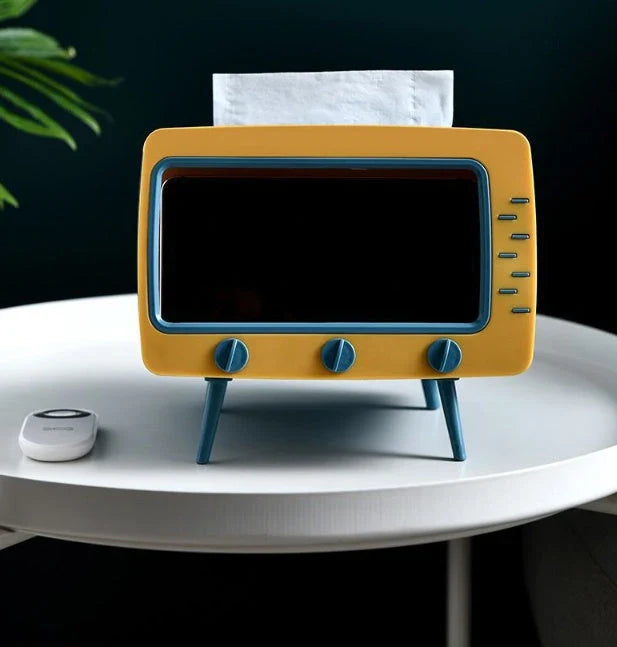 Stylish tissue box organiser with mobile phone holder in various colours for living room decor