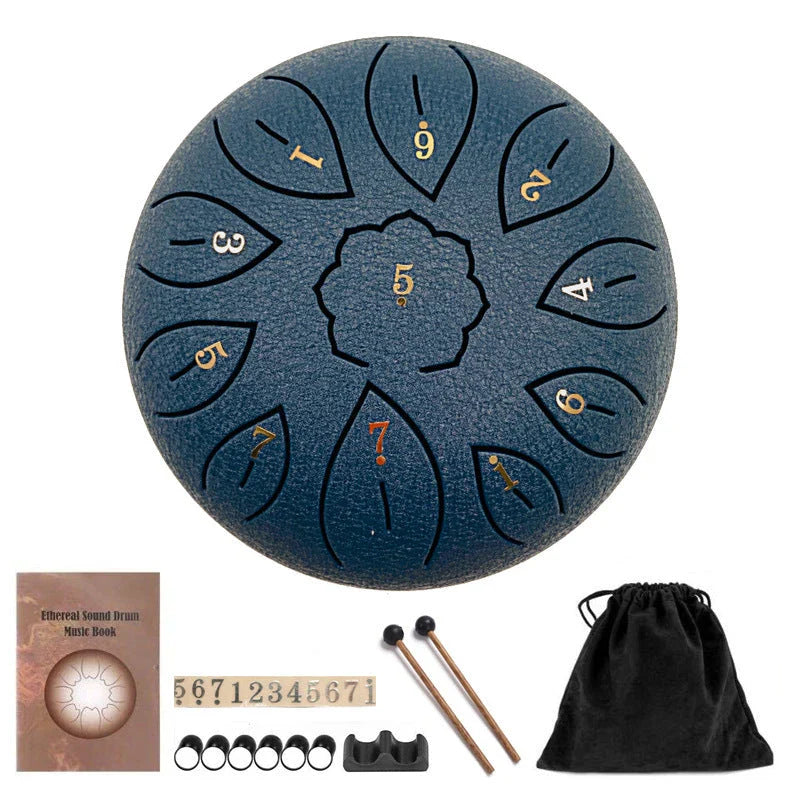 6-inch 11-tone Ethereal Steel Tongue Drum in various colours, a unique and mesmerising musical instrument