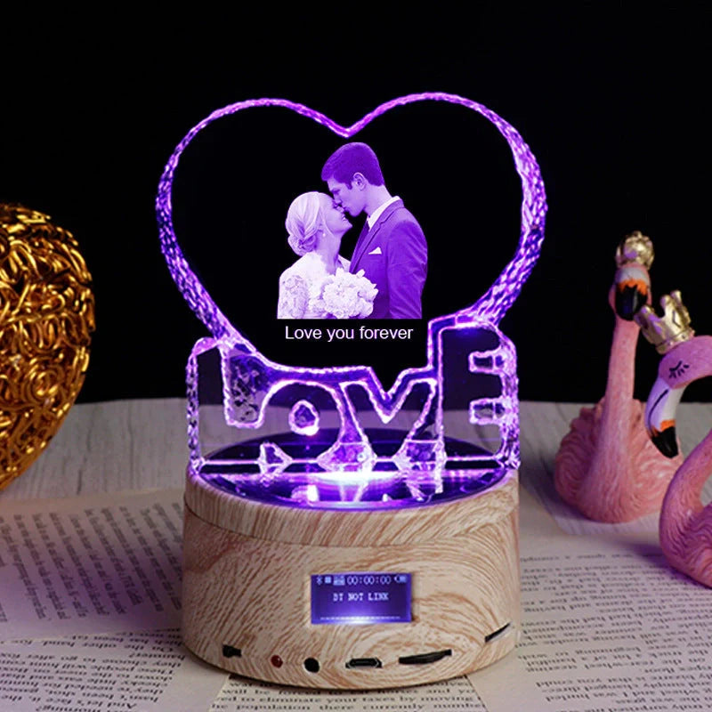 Personalised crystal photo night lamp with Bluetooth music player and colour-changing LED lights