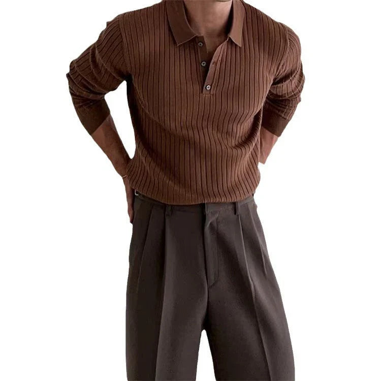 Premium long sleeve polo shirt in classic colors with a tailored slim fit design