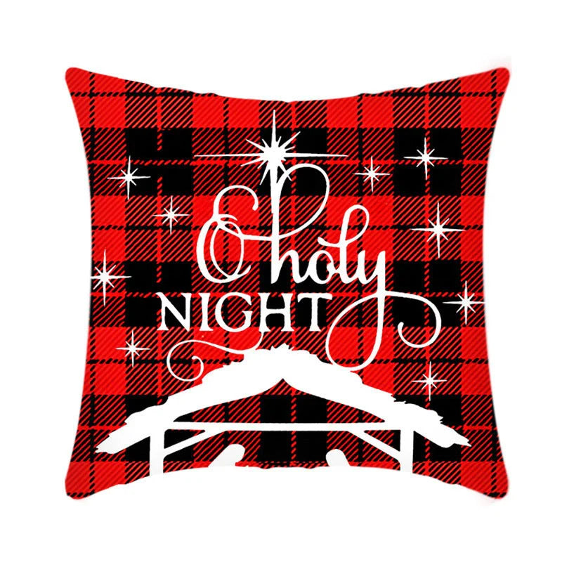 Merry Christmas cushion cover with elk and Santa Claus design in plush fabric