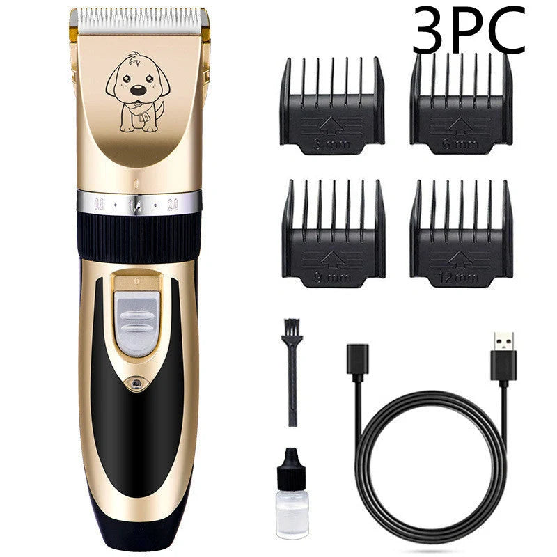 Professional pet grooming clippers with titanium ceramic blades and adjustable settings