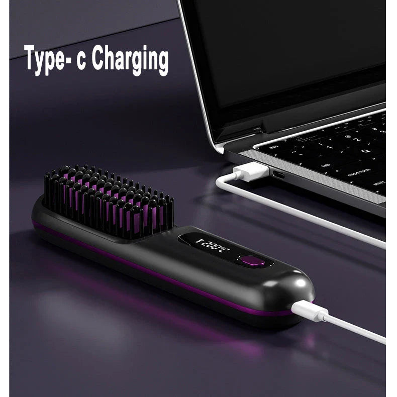 Cordless 2-in-1 Hair Straightener Brush with LCD Display, Offering Versatile Styling on the Go