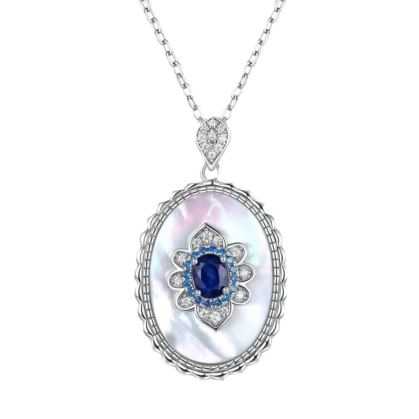 Elegant sterling silver pendant necklace with sparkling sapphires and diamonds, perfect for fashion-forward women