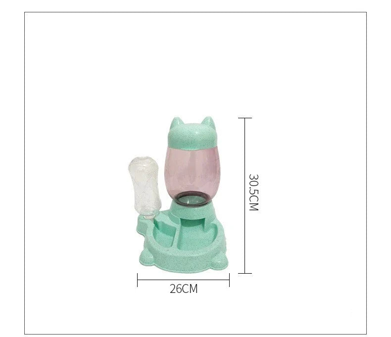 Automatic pet feeder with gravity-powered design, made of durable polypropylene and polyethylene terephthalate materials