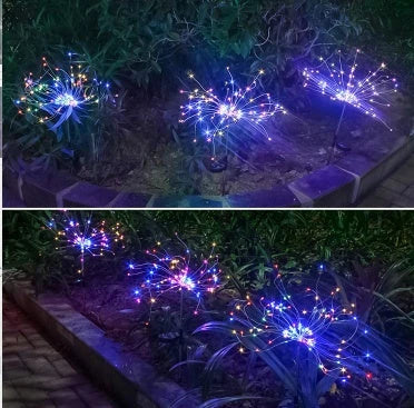 Radiant Solar-Powered Outdoor Fireworks Lights with dazzling LED display in various shapes and colours