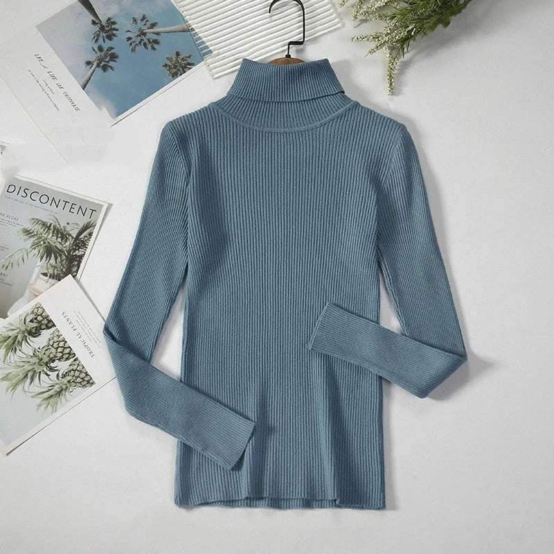Solid Colour Pit Strip Knit Pullover Turtleneck Sweater in various colours