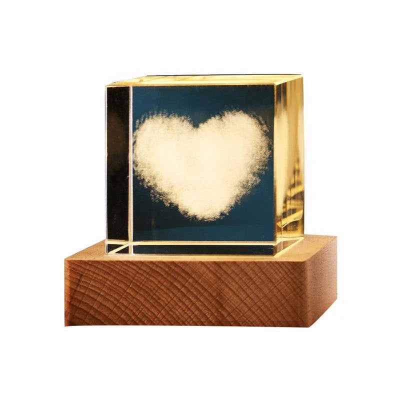 Mesmerizing 3D crystal cube lamp with warm lighting settings, creating a soothing ambiance for home and office decor