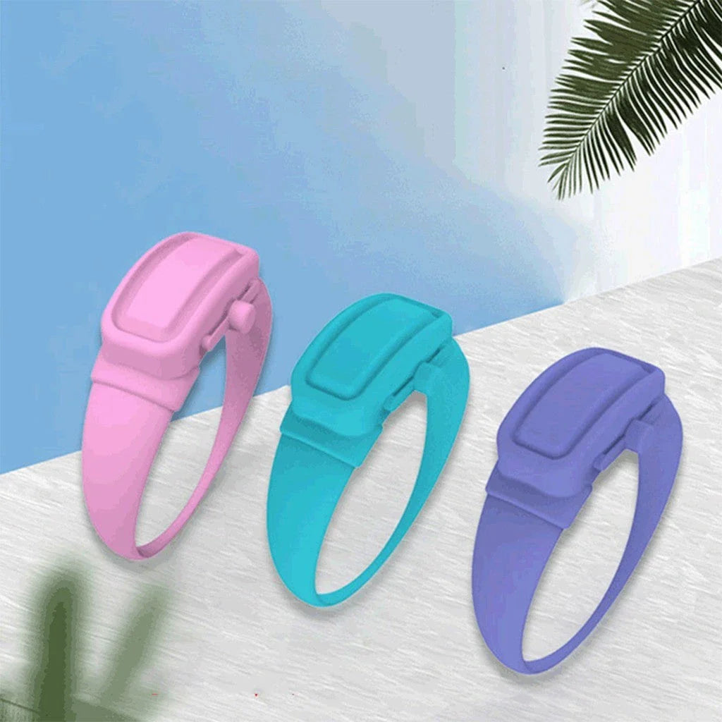 Premium wearable hand sanitiser dispenser bracelet in various colours, made with durable silicone TPU material