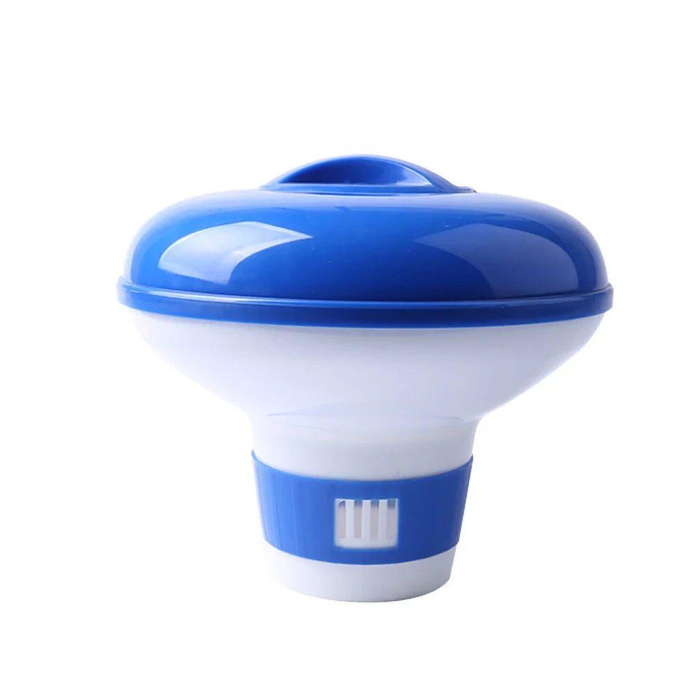 Aqua Fizz effervescent pool maintenance tablets in a box and dispenser on a white background