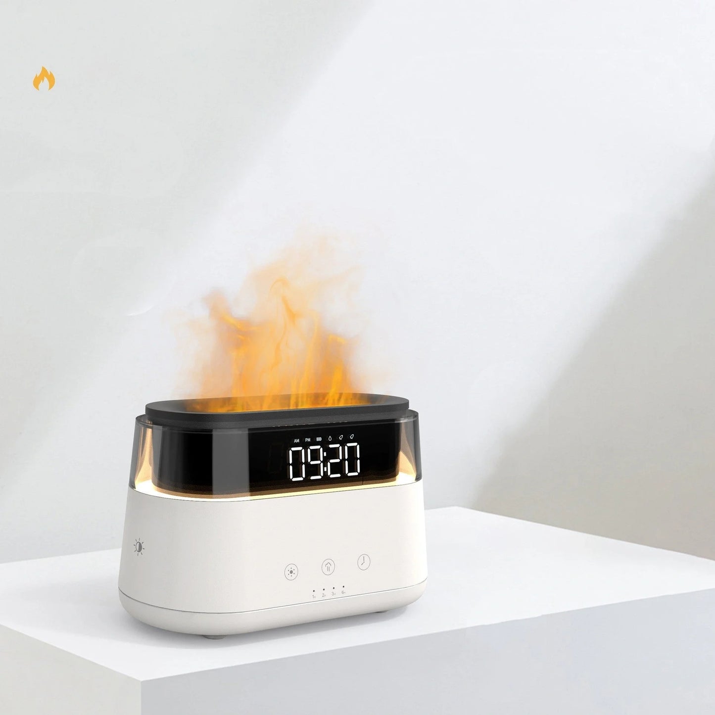 White Flame Humidifier with clock display and USB power