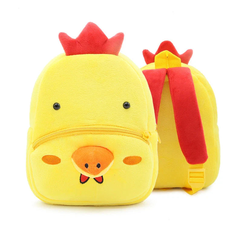 Adorable plush backpacks featuring various animal designs, perfect for primary school children