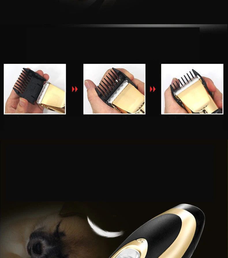 Professional pet grooming clippers with titanium ceramic blades and adjustable settings