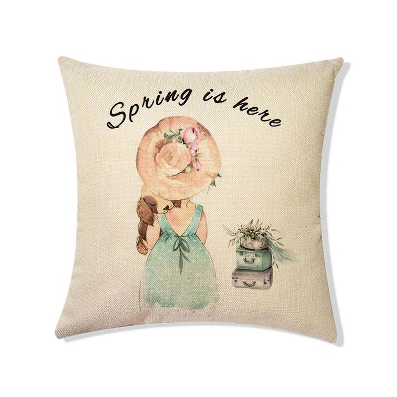 Rabbit Easter Eggs Truck Flower Basket Cushion Cover 45x45cm Nordic Style
