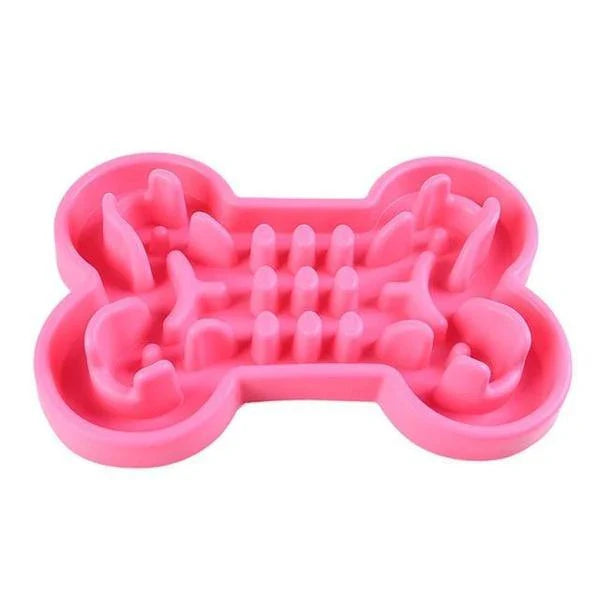 Slow feed pet bowl made of durable silicone, available in blue, rose red, and green colours, featuring anti-choke and anti-tip design for healthy digestion