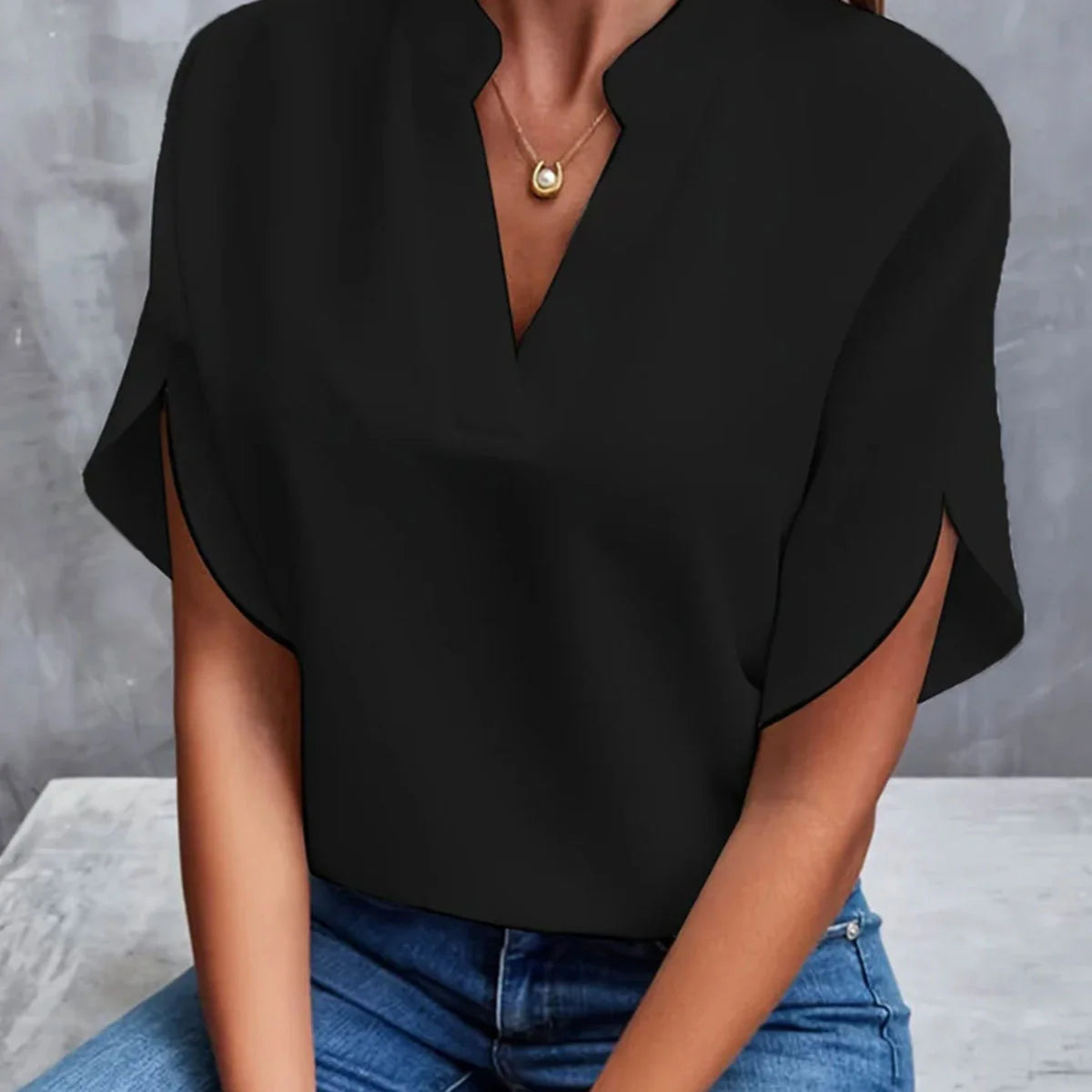 Women's summer short-sleeved chiffon shirt with V-neck design in various colours