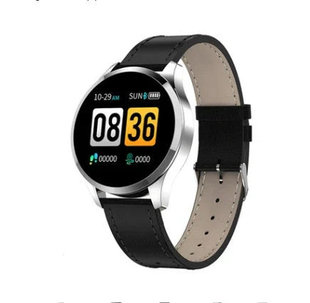 Stylish circular smartwatch with premium materials and advanced health and fitness tracking features