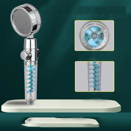 Powerful shower head with advanced hydrating features, including bubble, rain, and one-click water stop functions, in sleek and modern design