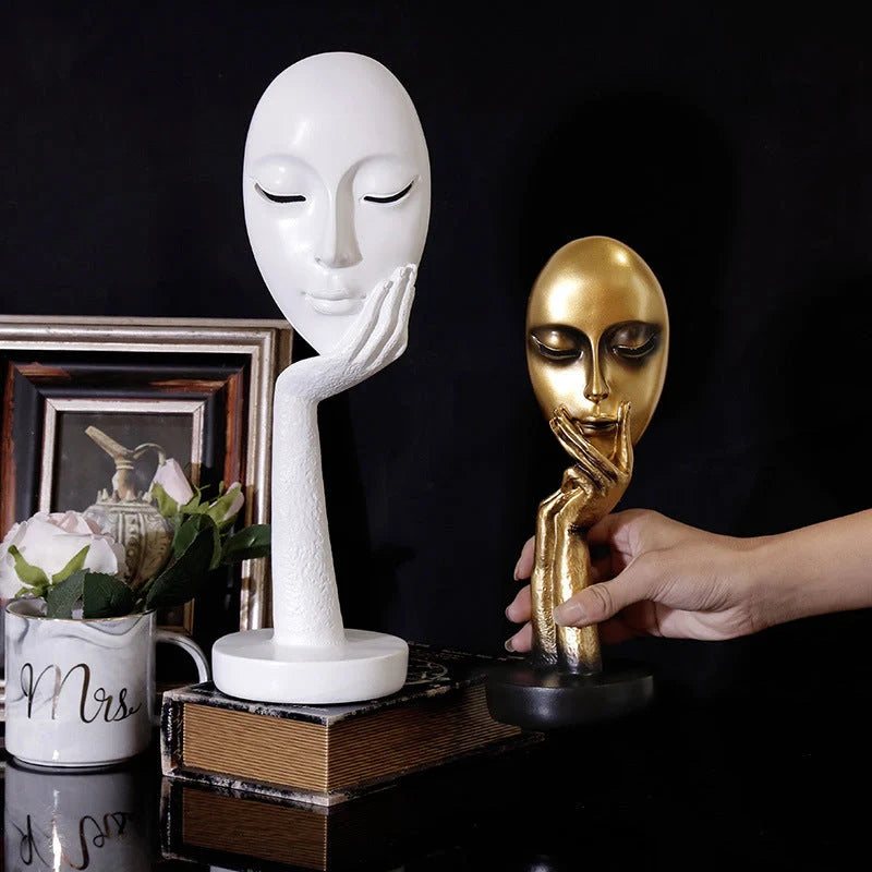 Nordic abstract art thinker lady mask figurine resin statue for home and office decoration