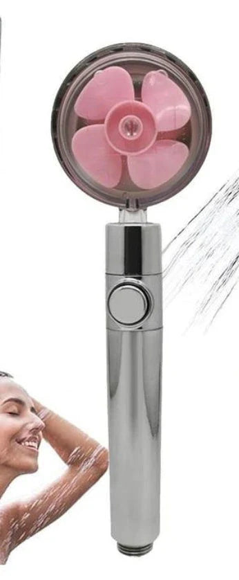 A high-pressure shower head with a stop button, cotton filter, and powerful water pressure for a luxurious bathing experience.