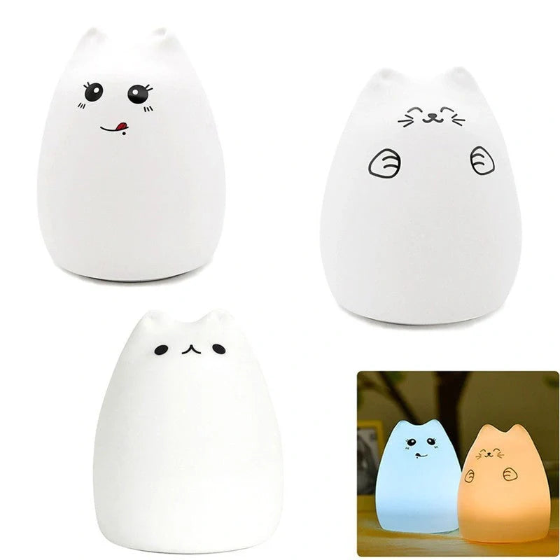Adorable cat design silicone touch sensor LED night light for children with colour-changing feature
