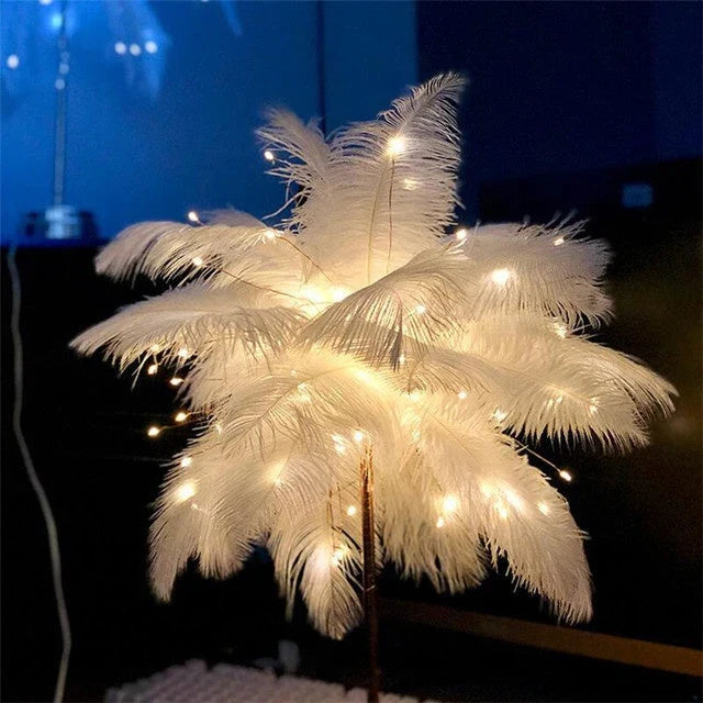 Elegant feather lamp with a vintage-inspired Scandinavian design, featuring adjustable lighting and versatile power options.