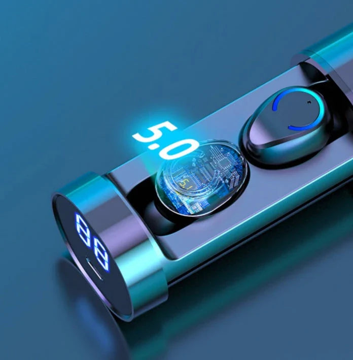 Wireless Bluetooth headset with dual earphones, magnetic charging case, and touch controls for seamless wireless audio experience