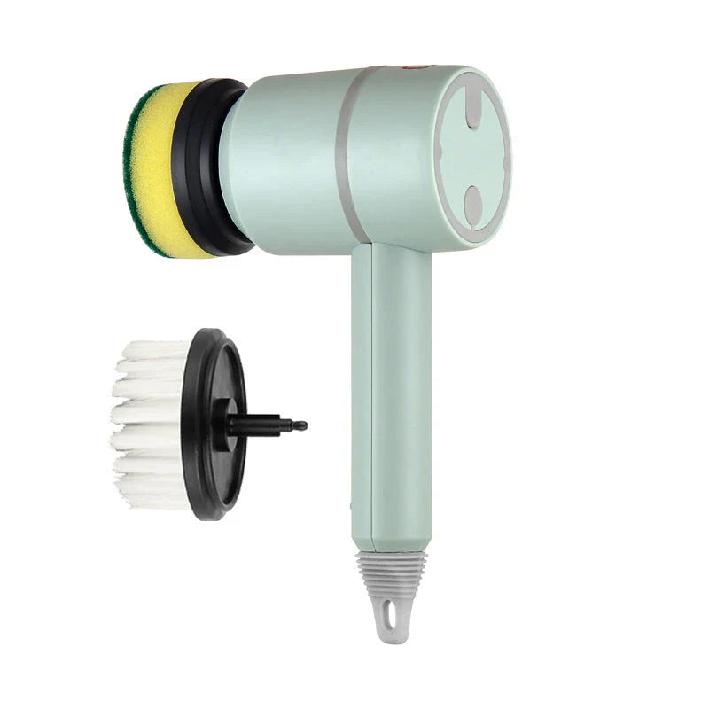 Powerful automatic cordless cleaning brush with interchangeable brush heads for cleaning kitchen, bathroom, and other surfaces