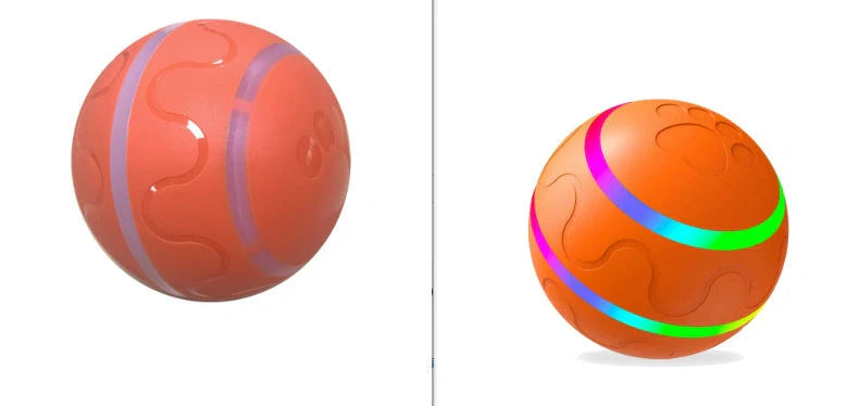 Automatic rotating cat toy in orange, yellow, and pink with USB charging