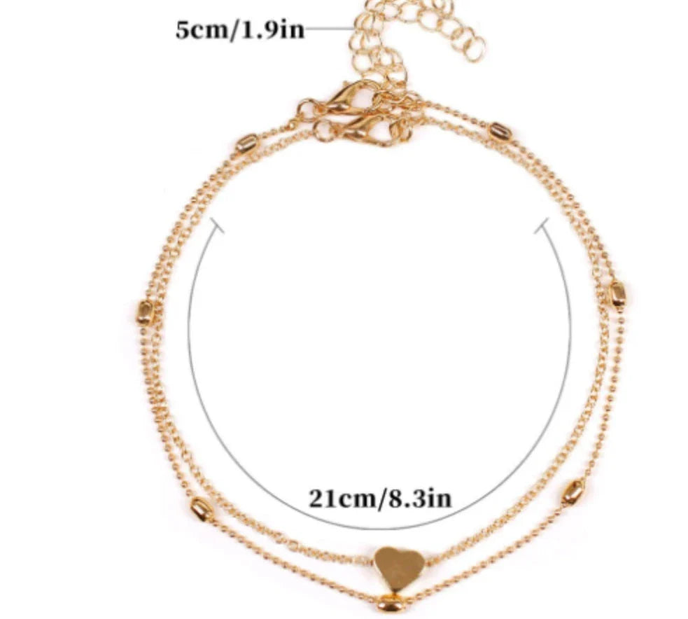 Retro Heart Anklet with Adjustable Chain - Durable Alloy Anklet in Golden, Silver, and Silvery Designs