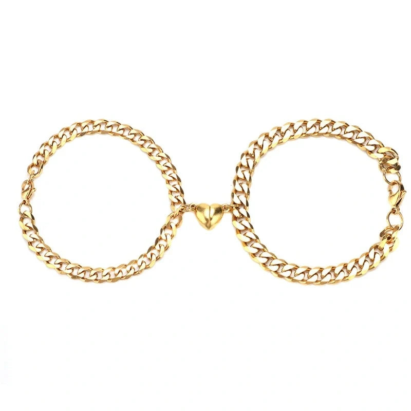 Elegant titanium steel couple bracelets with heart design, perfect for love gifts.