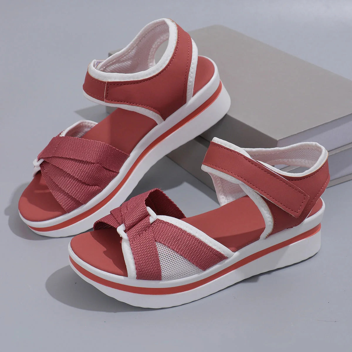 Stylish mesh cross-strap beach sandals with Velcro closure and thick, non-slip sole
