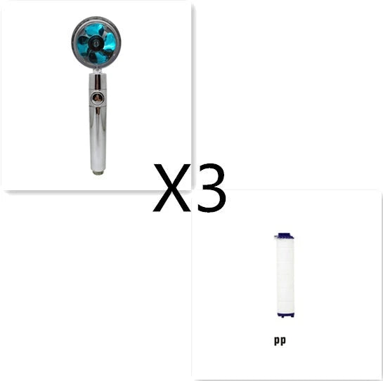 360-degree rotating high-pressure shower head with built-in fan and adjustable water spray