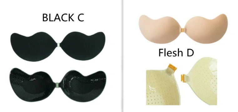 Lala Goddess Mango Cup deep V invisible bra in black and flesh colors